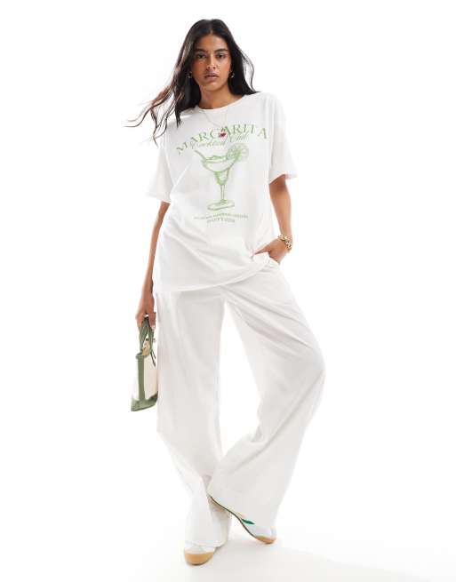 Miss Selfridge – Übergroßes T-Shirt in Weiß mit „Margarita“-Print, 3 von 4