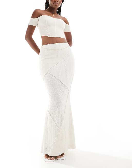 Miss Selfridge - Uitlopende maxirok met gemengde textuur in stone