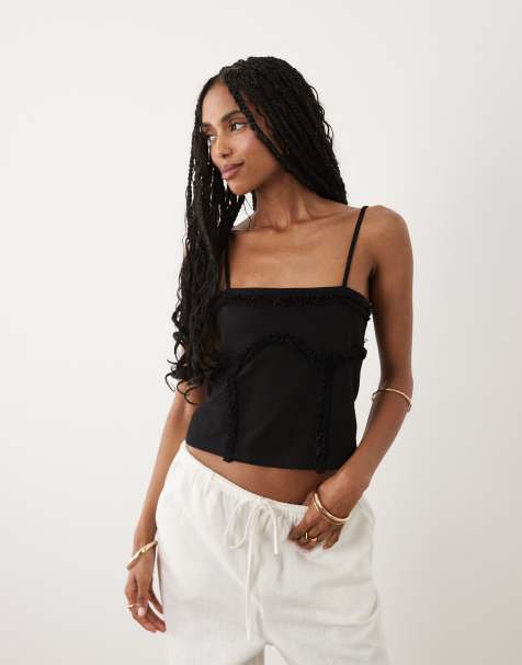 Miss Selfridge under bust seam detail cami top in black - view 1