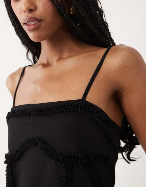 Miss Selfridge under bust seam detail cami top in black, 4 of 4