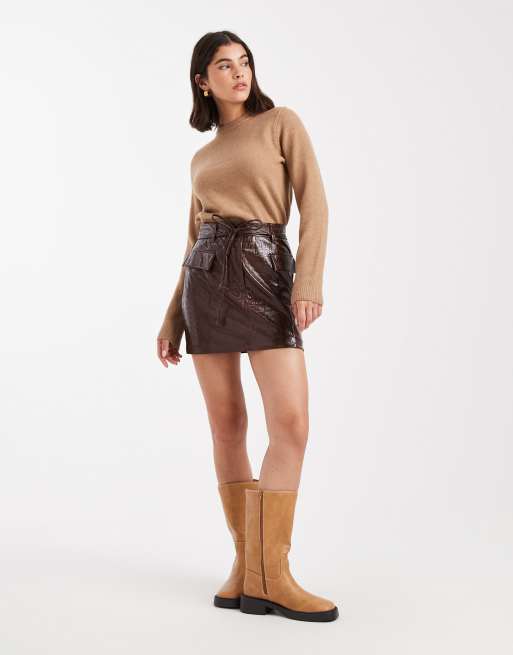 Miss Selfridge utility mini skirt in croc, 4 of 5