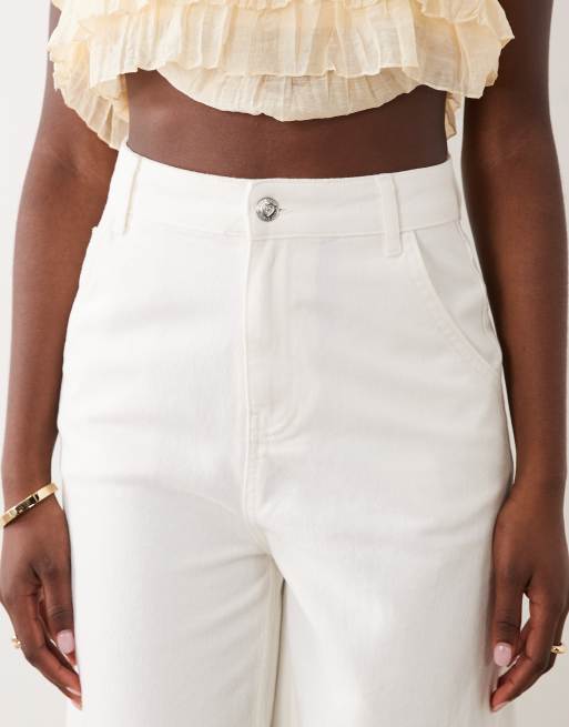 Miss Selfridge utsvängda denimjeans i set i cream, 5 av 5