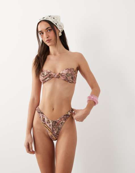Miss Selfridge V-front high leg bikini bottoms in paisley print - view 1
