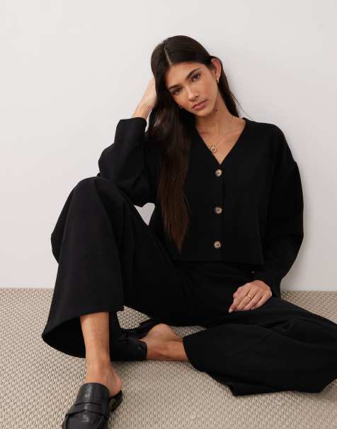 Miss Selfridge v-neck  brushed rib cardigan in black