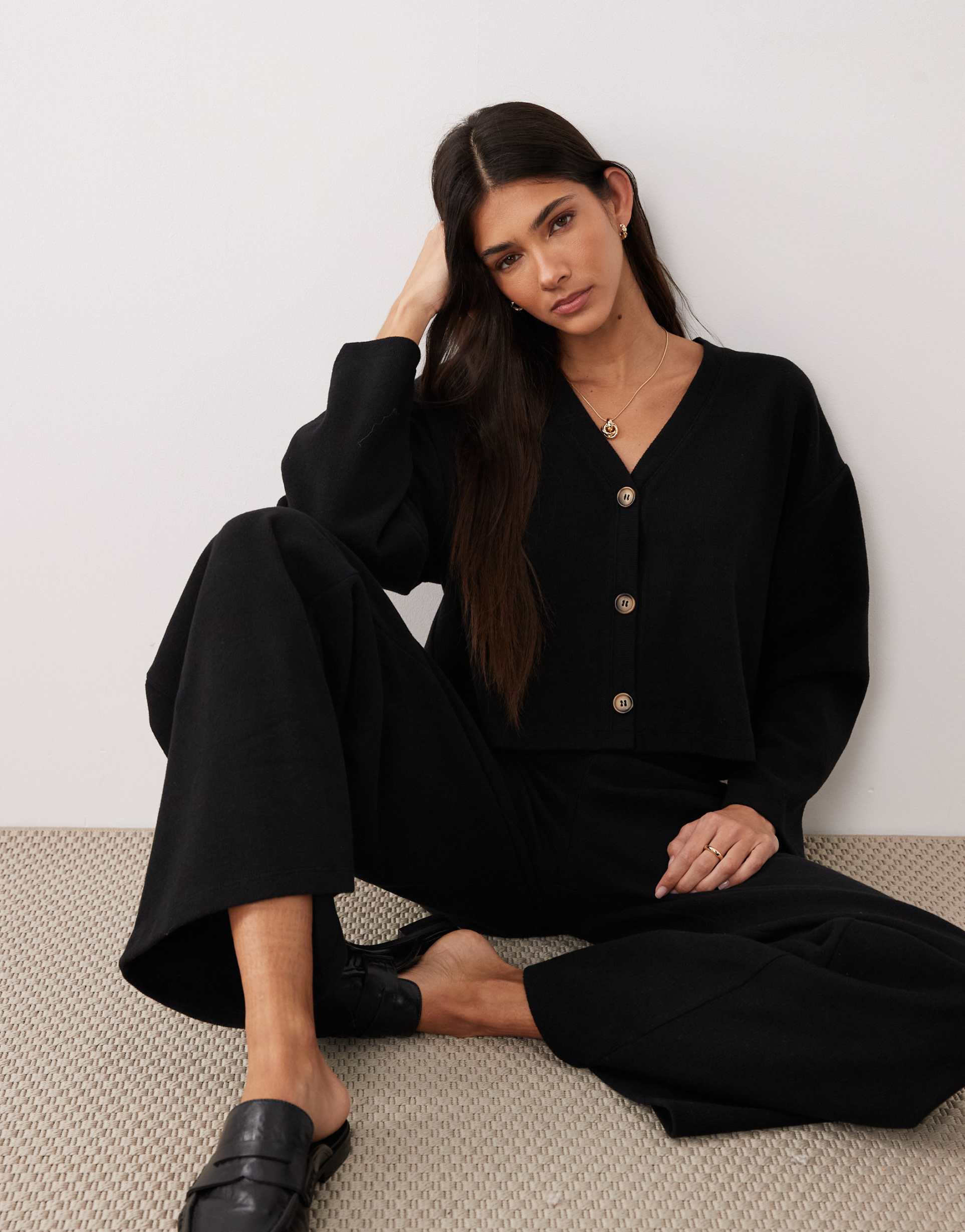 miss selfridge v-neck brushed ribbed cardigan in black