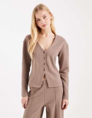 Miss Selfridge V-neck Button Up Cardigan In Brown