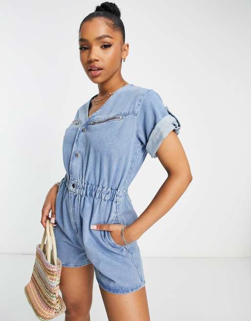 Denim store zip romper