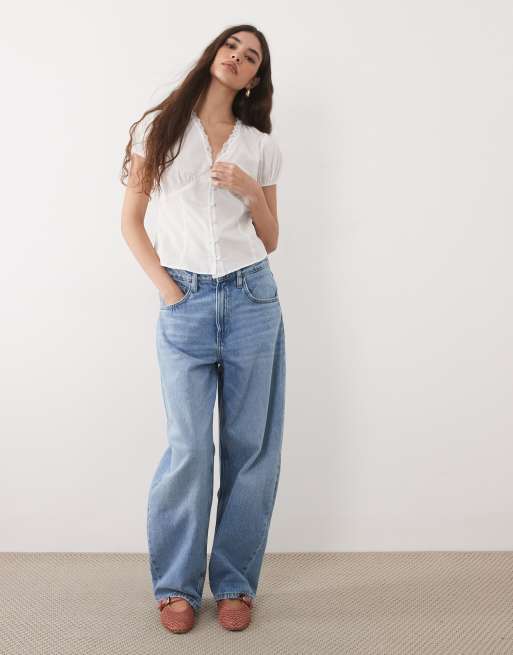 Miss Selfridge v-neck lace detailing fitted shirt in white, 2 of 4