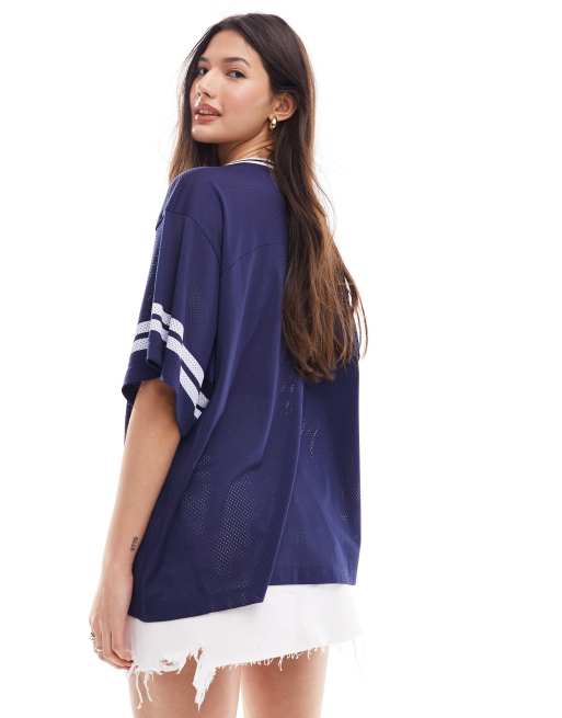 Miss Selfridge V neck mesh short sleeve football jersey in