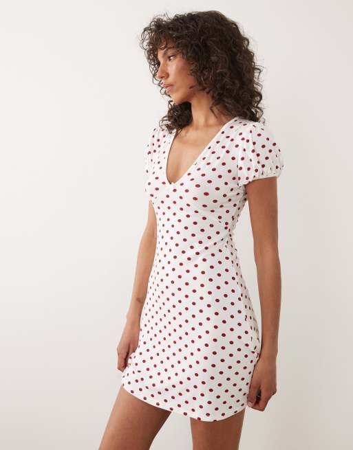 Miss Selfridge v-neck mini dress in polka dot print, 2 of 4