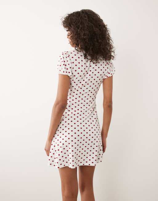 Miss Selfridge v-neck mini dress in polka dot print, 3 of 4