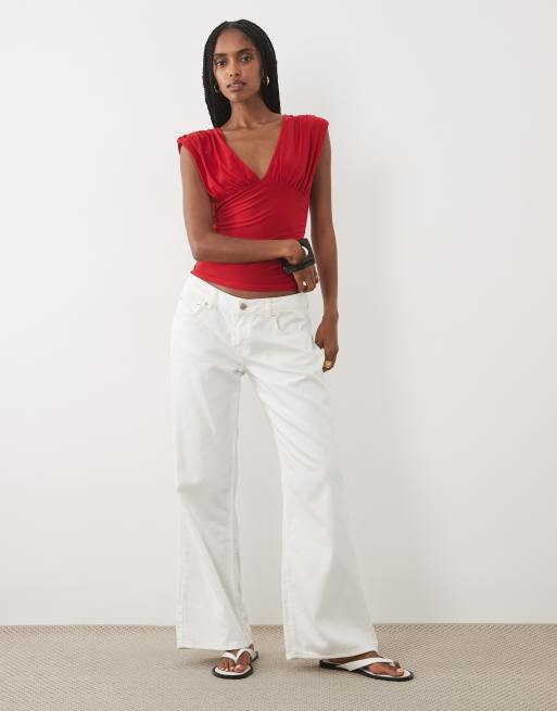 Miss Selfridge v-neck ruched tank top in red, 2 of 4