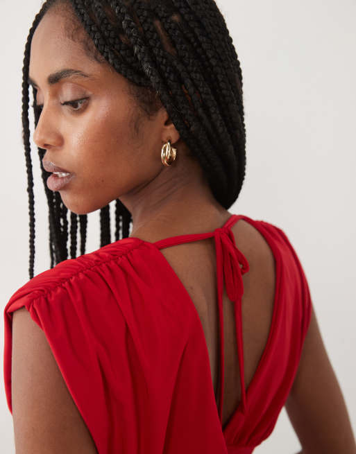Miss Selfridge v-neck ruched tank top in red, 3 of 4
