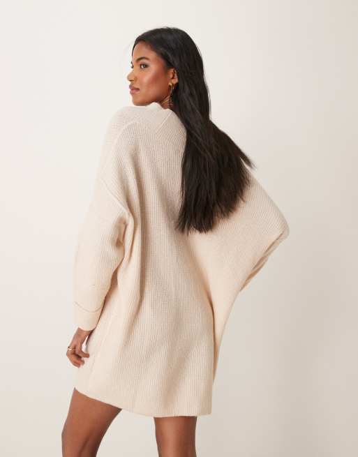 Miss Selfridge V neck slouchy mini dress in cream, 4 of 4