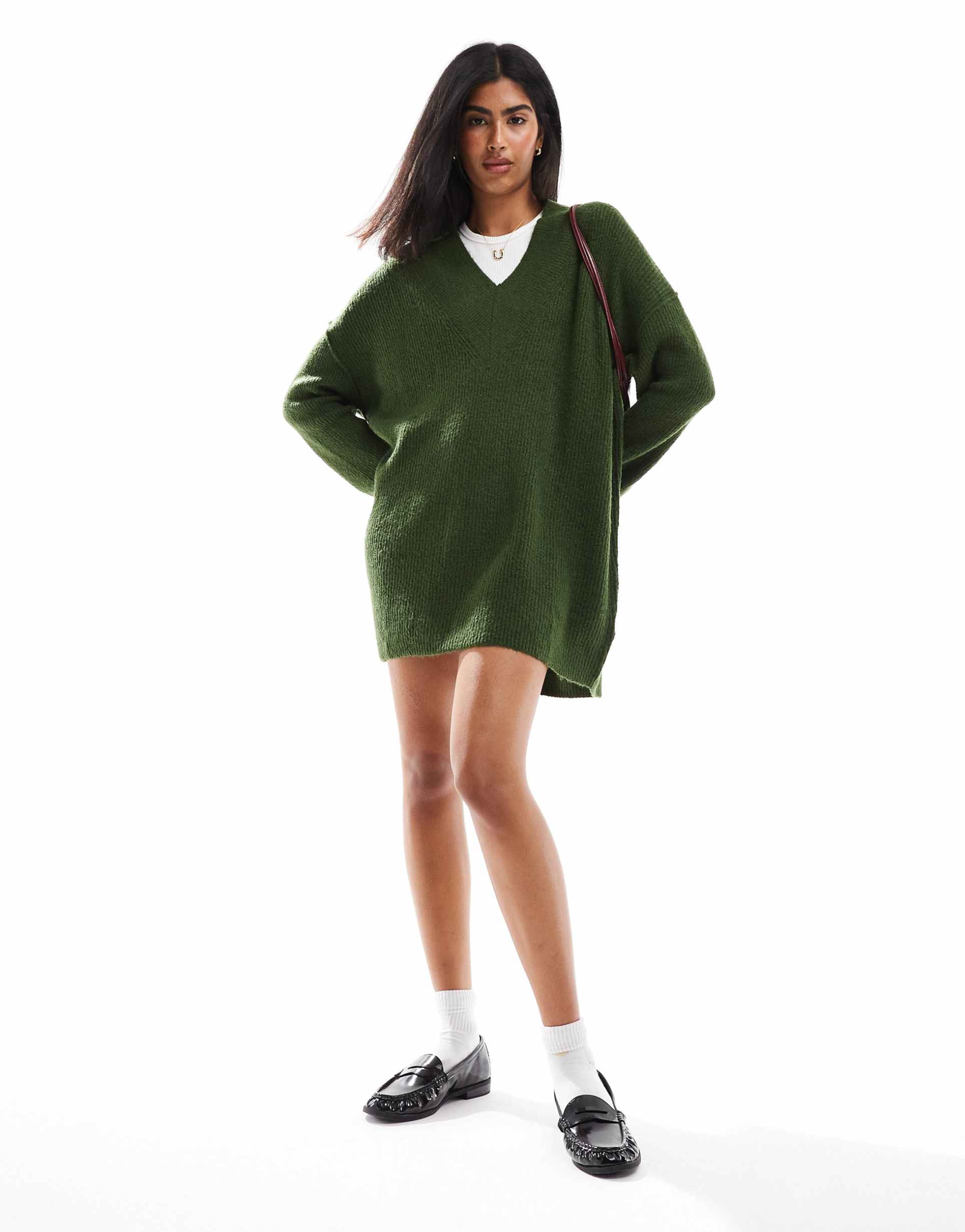 miss selfridge v-neck slouchy mini dress in khaki