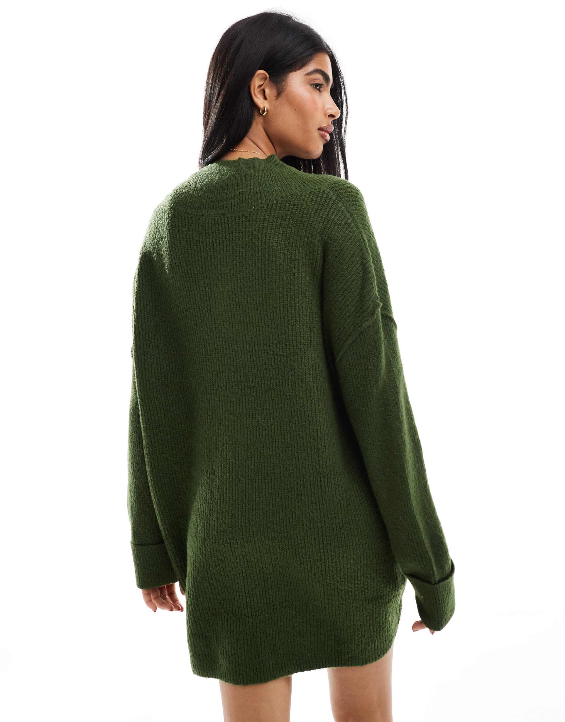 miss selfridge v-neck slouchy mini dress in khaki