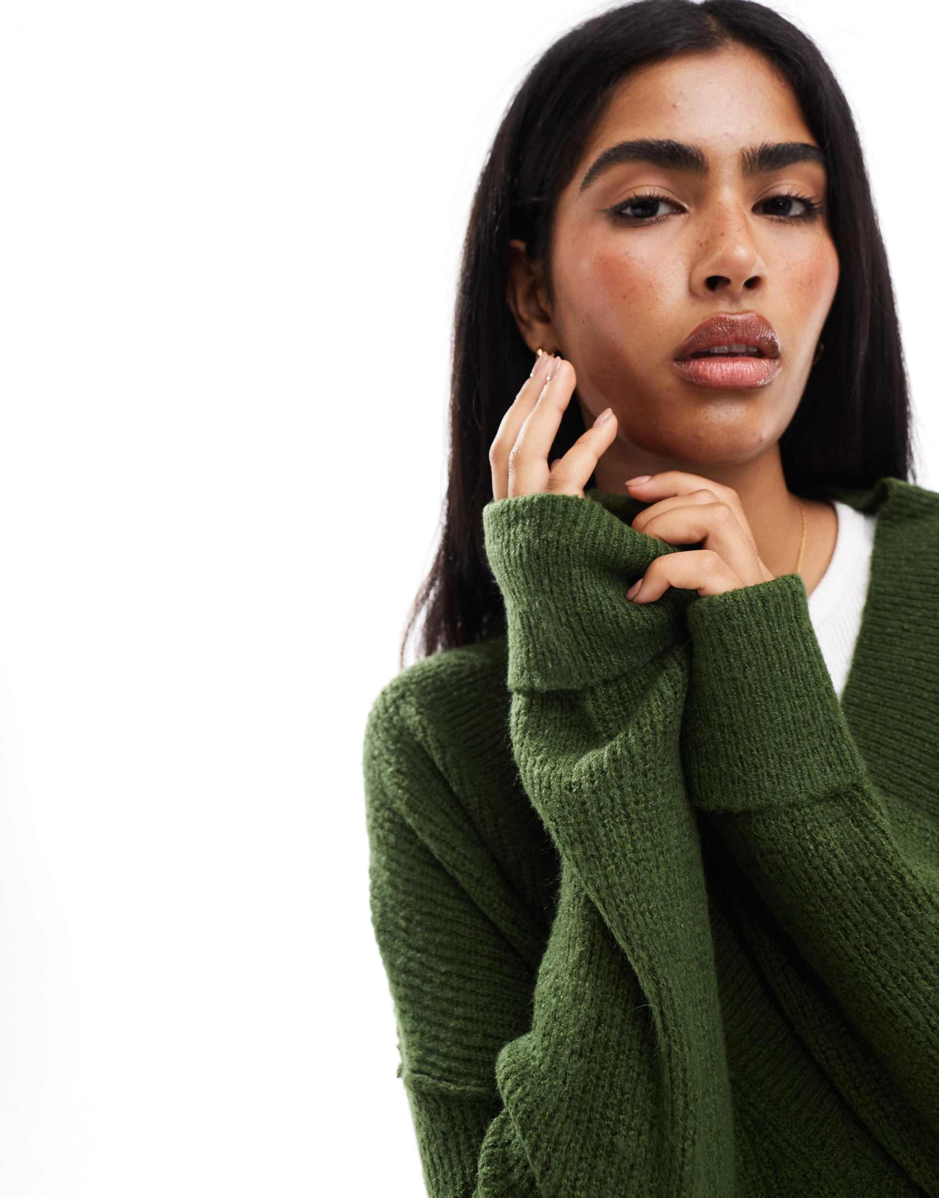 miss selfridge v-neck slouchy mini dress in khaki