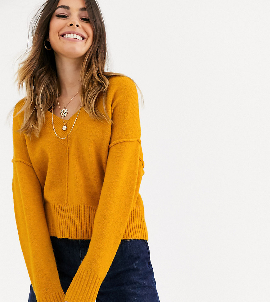 Miss Selfridge v-neck sweater in yellow-Brown