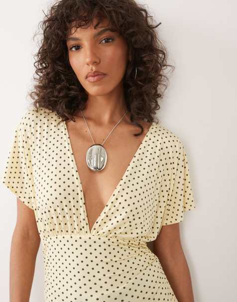 Miss Selfridge v-neck top in buttermilk polka dot print - view 1