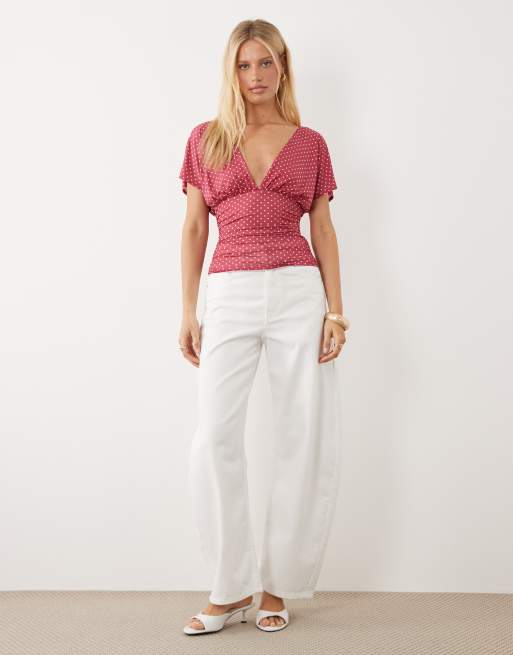 Miss Selfridge v-neck top in polka dot print, 2 of 4