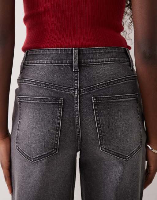 Miss Selfridge vaqueros rectos de talle medio en gris carbón, 4 de 5