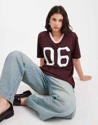 Miss Selfridge Varsity Football Shirt In Brown