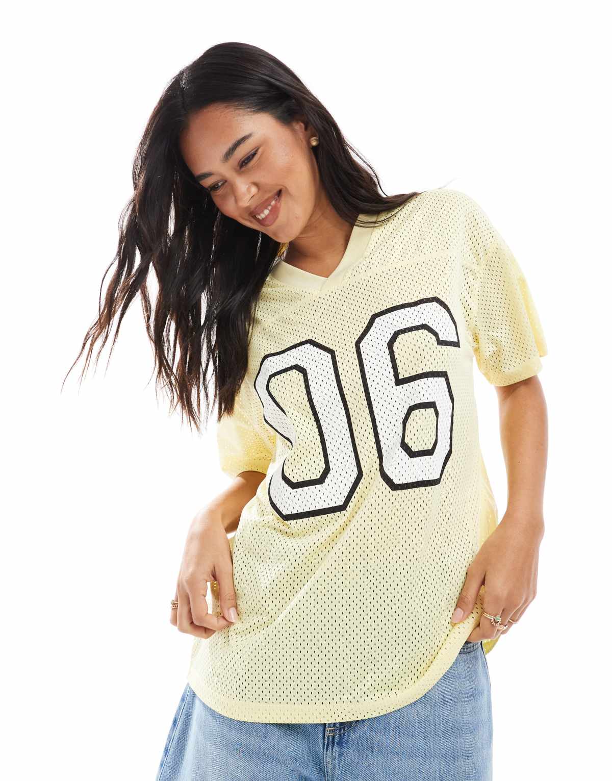 Miss Selfridge varsity football shirt in butter yellow