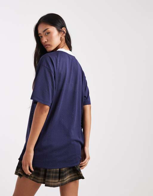 Miss Selfridge varsity football shirt in navy, 3 of 4