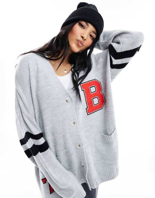 Miss Selfridge - Varsity vest met gekleurde randjes in gemêleerd lichtgrijs