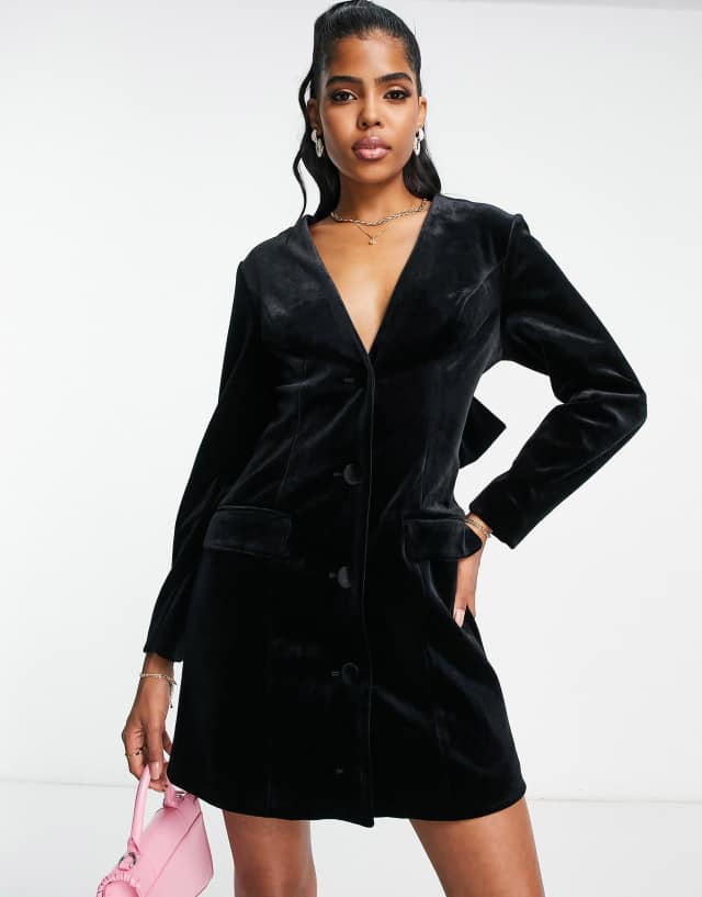 Miss Selfridge - velvet blazer dress with tie back detail in black