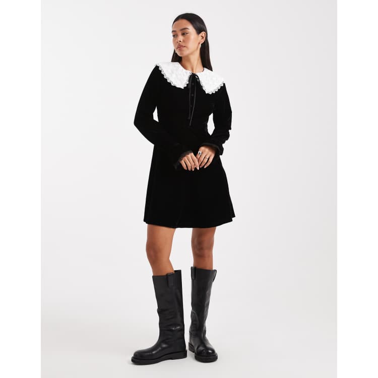 Miss Selfridge velvet collar mini dress in black | ASOS