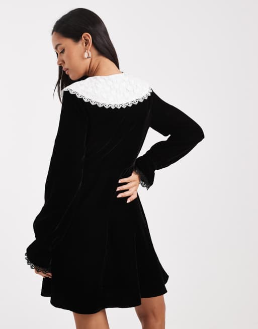 Velvet Collar Mini Dress in Black