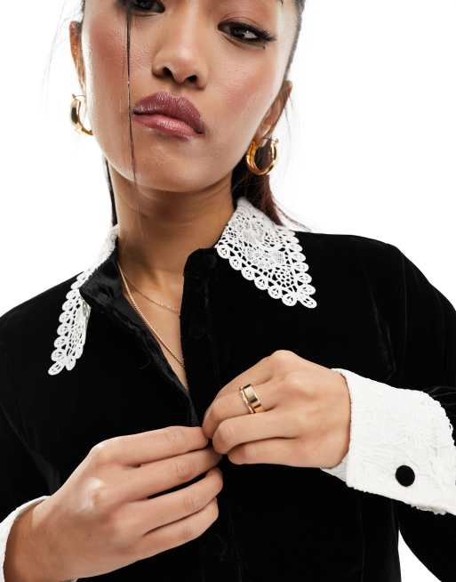 Miss Selfridge velvet collared mini dress in black | ASOS