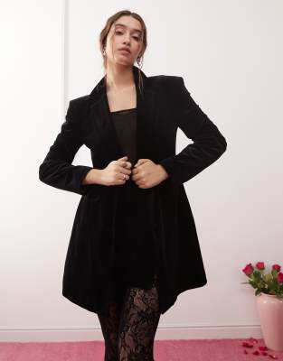 velvet going out fitted blazer dress in black