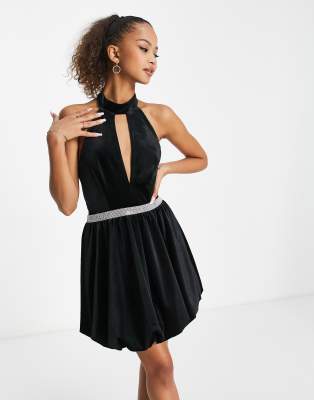 Miss Selfridge + Velvet Corset Mini Dress in Black