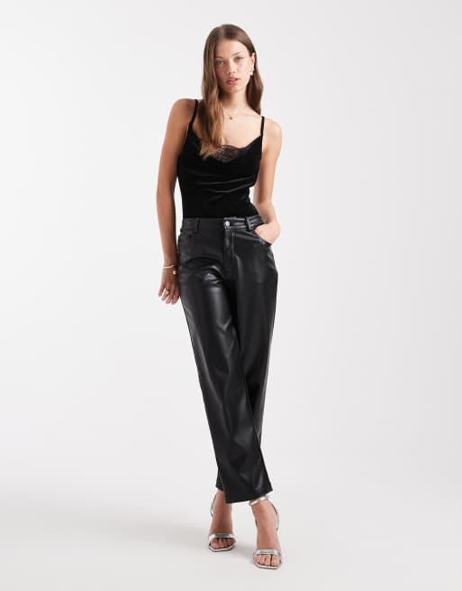 Miss Selfridge velvet lace detail Cami bodysuit in black, 3 of 4