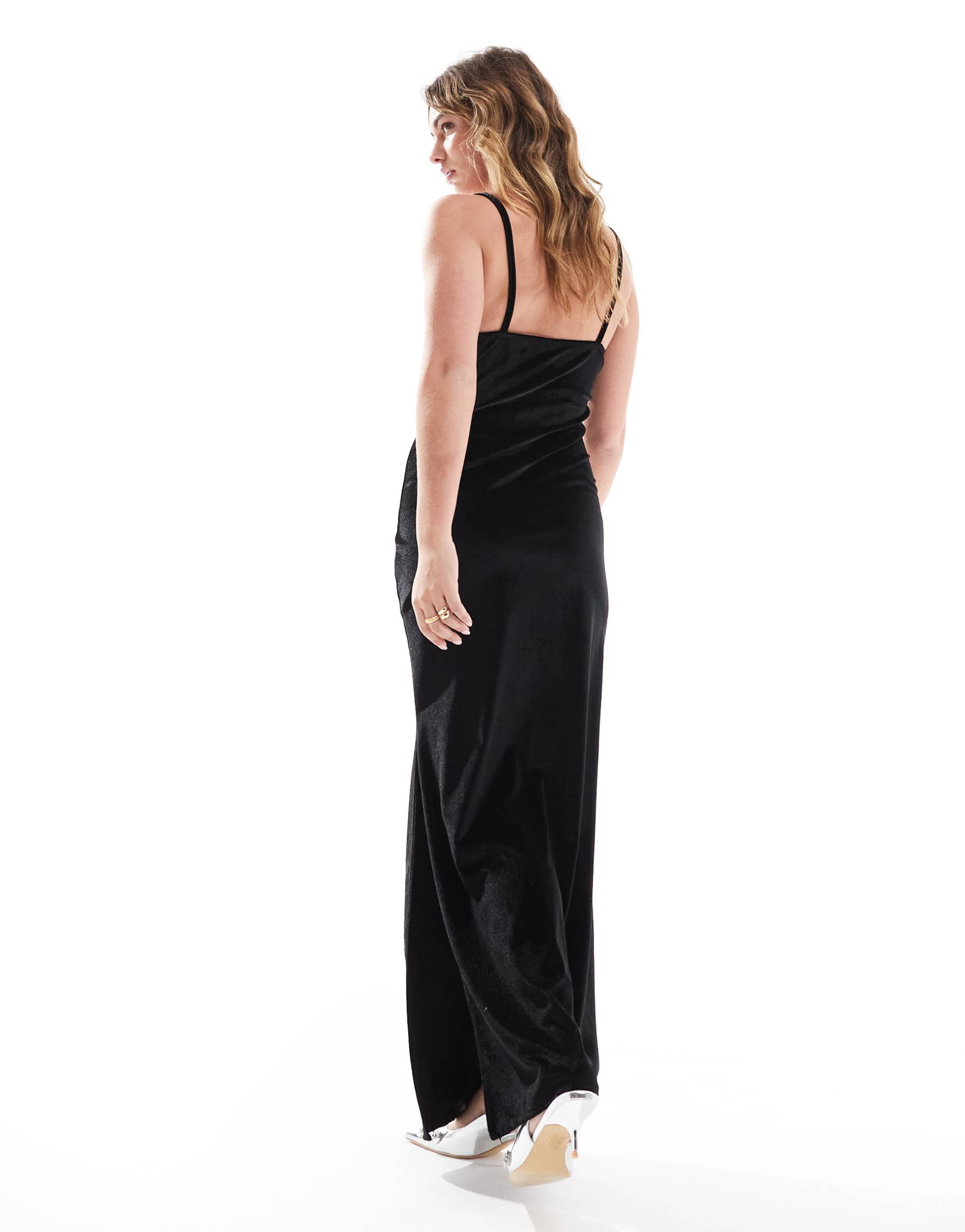 miss selfridge velvet maxi dress with lace detail