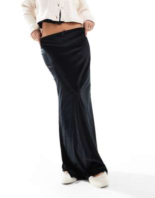 Miss Selfridge Velvet Maxi Slip Skirt In Black