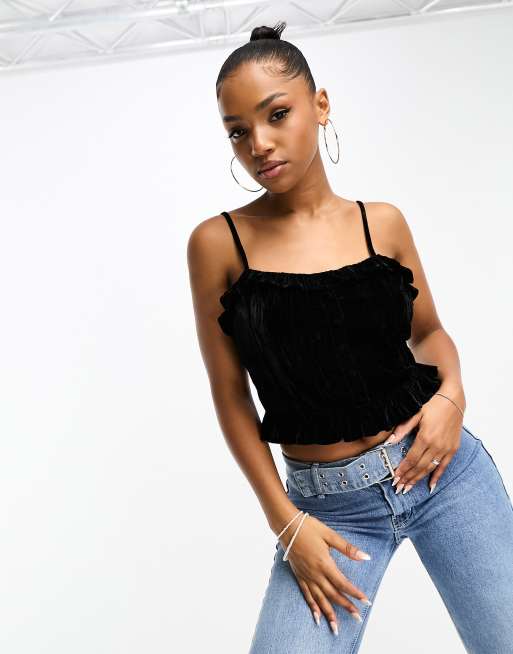 Velvet Trim Ruffle Top