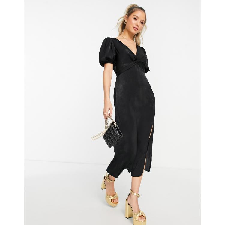 Miss Selfridge velvet satin twist front midi dress in black