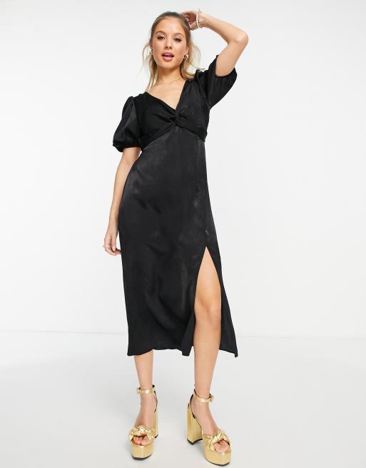 Satin Twist Waist Midi Dress