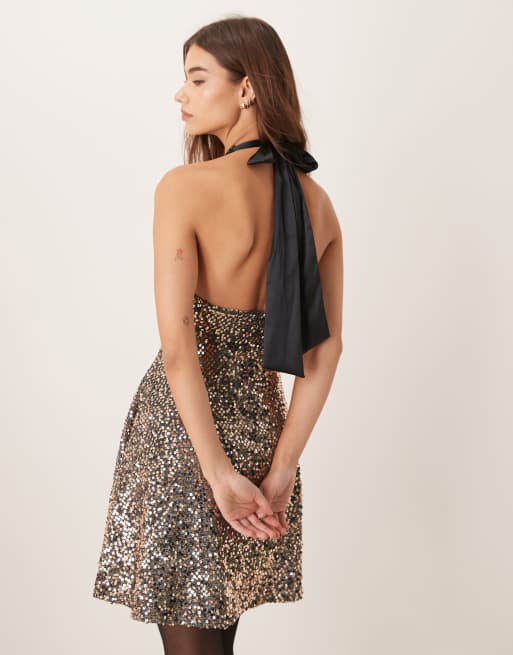 slim fit dress slacks Handcrafted Fringe Sequin Halter Gown