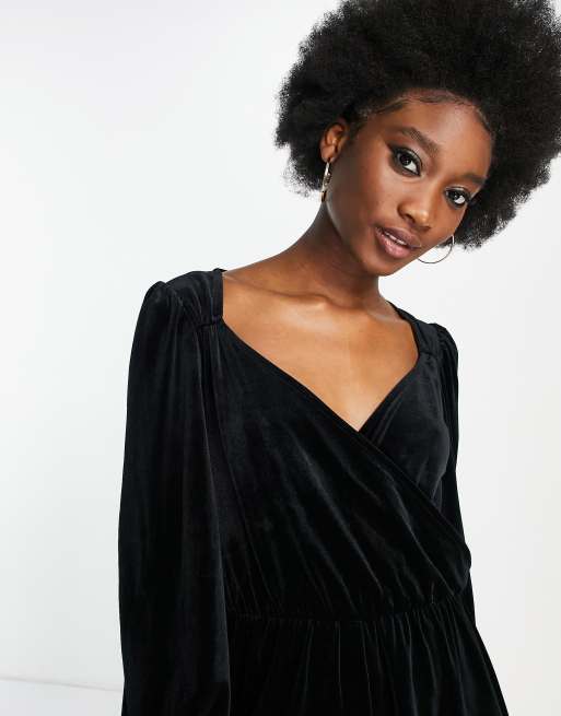 Miss Selfridge velvet wrap front playsuit in black