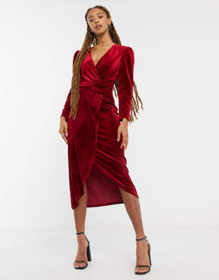 miss selfridge red velvet dress