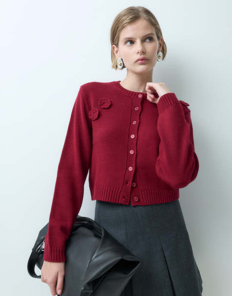 Miss Selfridge vest met knoopsluiting en bloemen in bordeauxrood - view 1