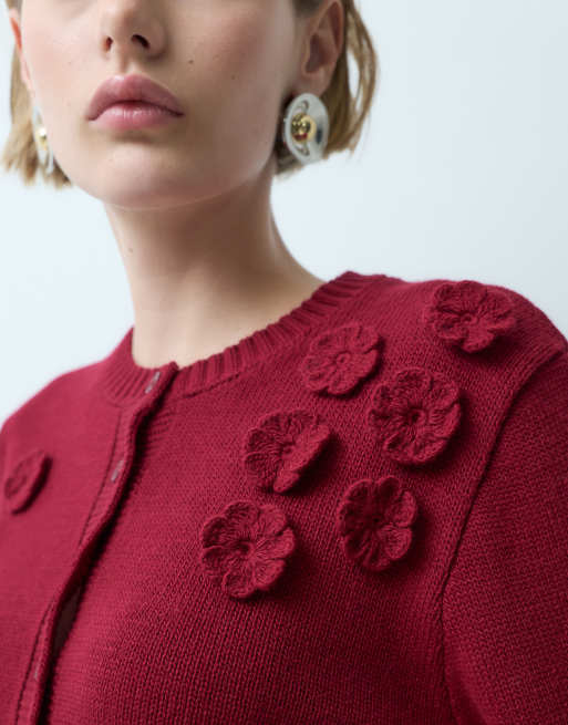 Miss Selfridge vest met knoopsluiting en bloemen in bordeauxrood, 5 van 5