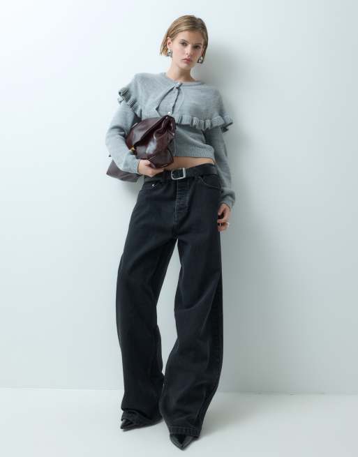 Miss Selfridge vest met knoopsluiting en ruches in grijs, 3 van 5