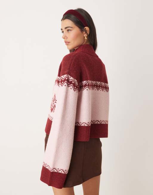 Miss Selfridge - Vest met patroon en rits in pruimkleur, 3 van 4