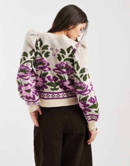 Miss Selfridge - Vest met pofmouwen en gestrikte voorkant in multi, 4 van 4