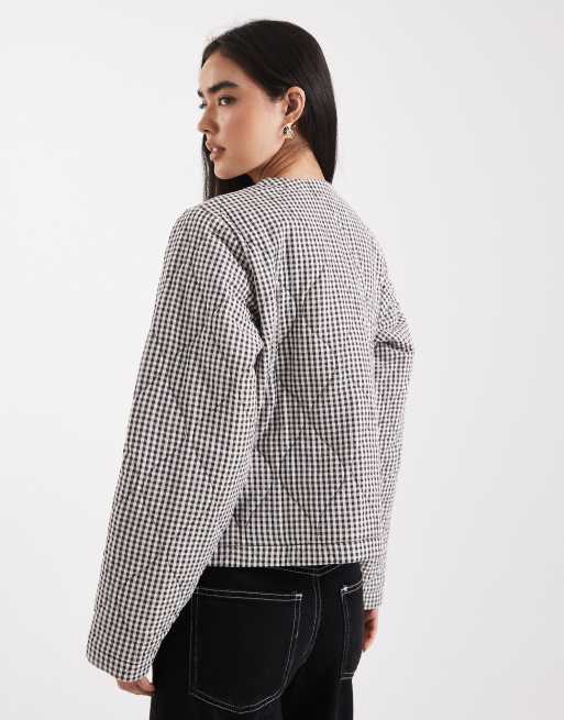 Miss Selfridge - Veste liseuse à carreaux matelassée - Marron, 3 de 4